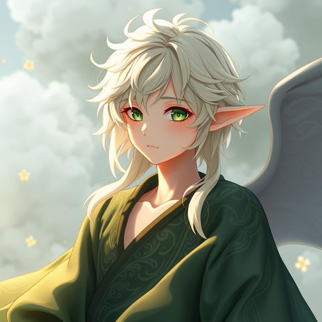 Cloud Sylph with Green Eyes in Anime Style