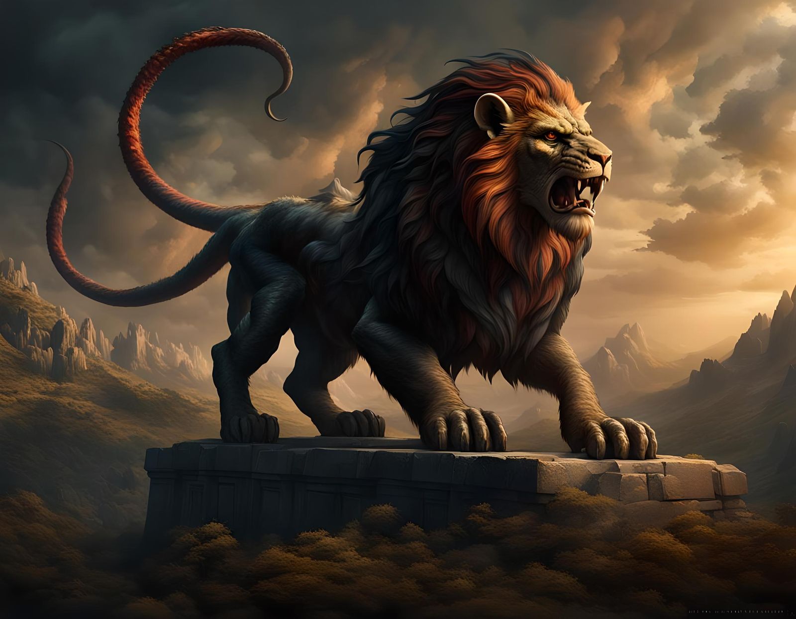 Majestic Manticore: A Matte Painting of Mythical Beast