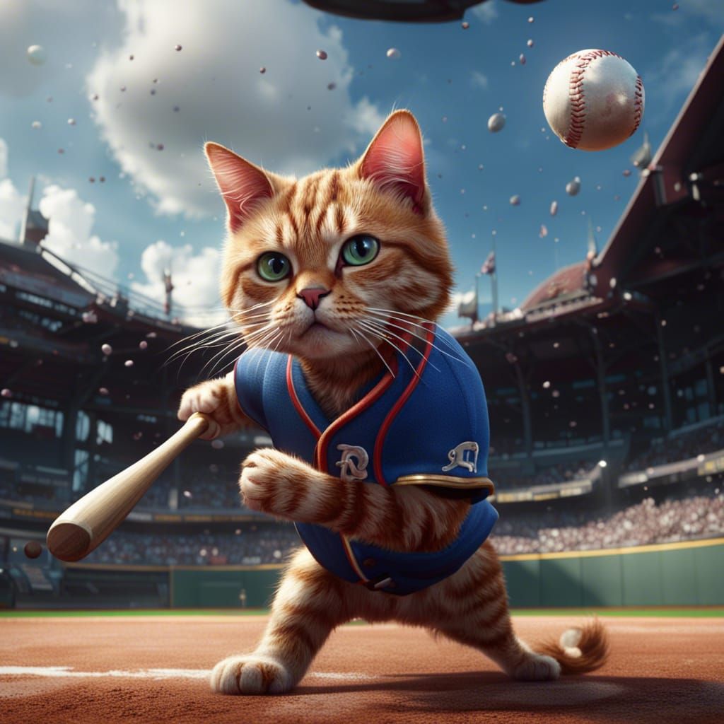 Cat Plays Baseball: Detailed Fantasy Art
