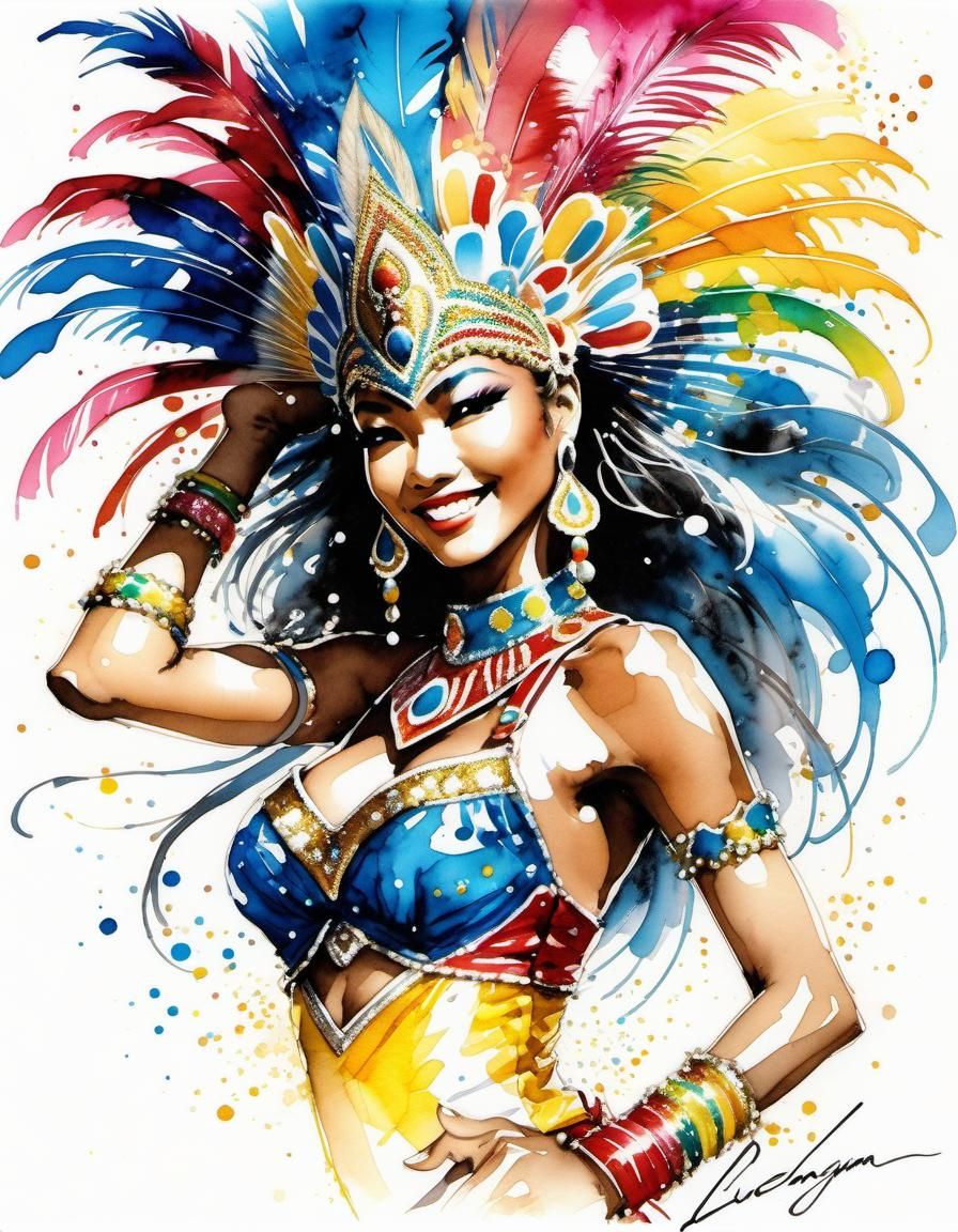 Rio Carnival Dancer Portrait in Alcohol Ink Style
