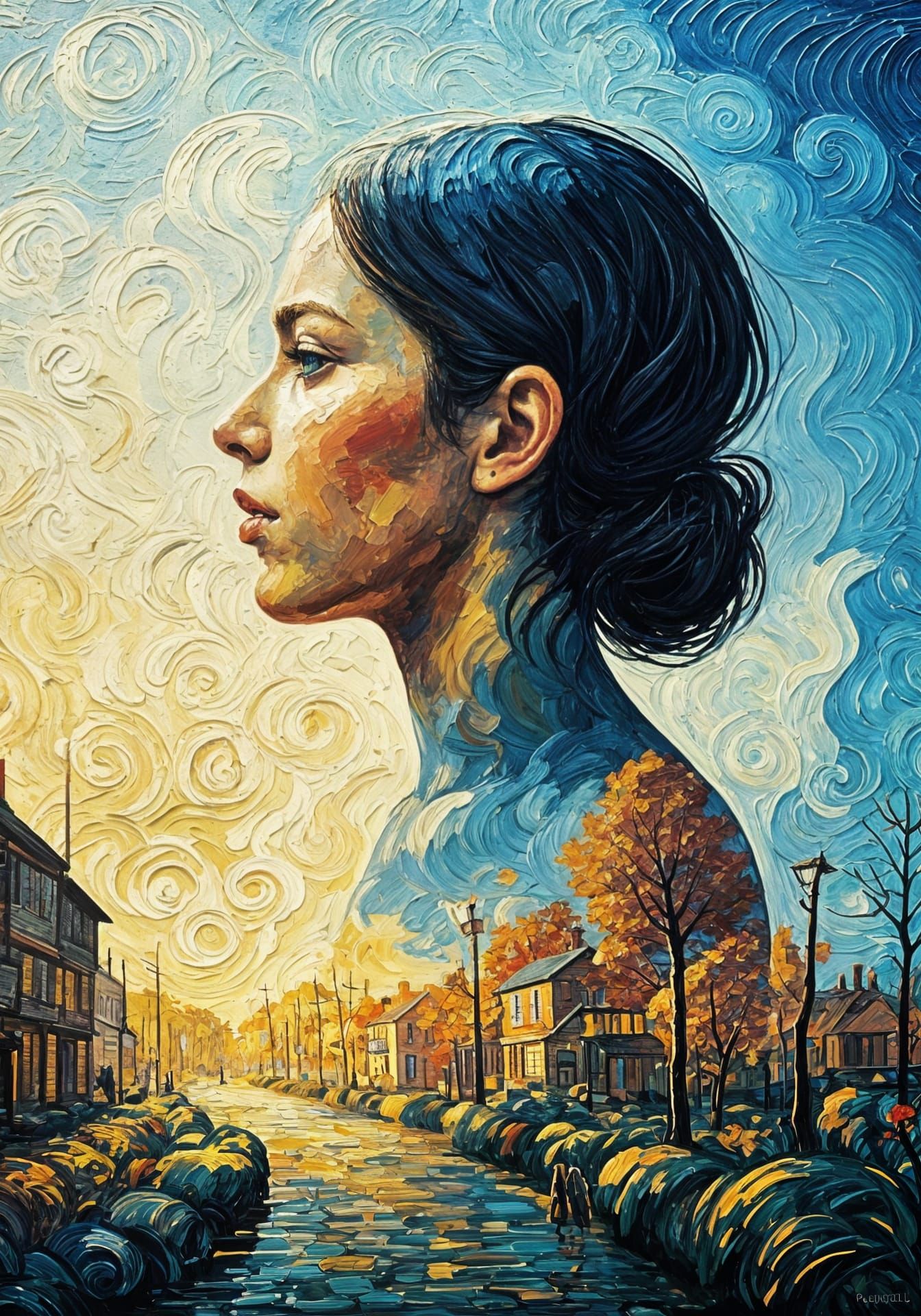 Silhouette Woman Composed of Impressionistic Scenery