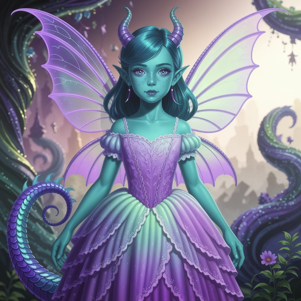 Dragon Girl in Wonderland with Fairy Wings
