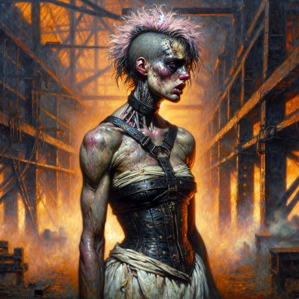 Industrial Warrior Woman in Neo-Expressionist Art Style