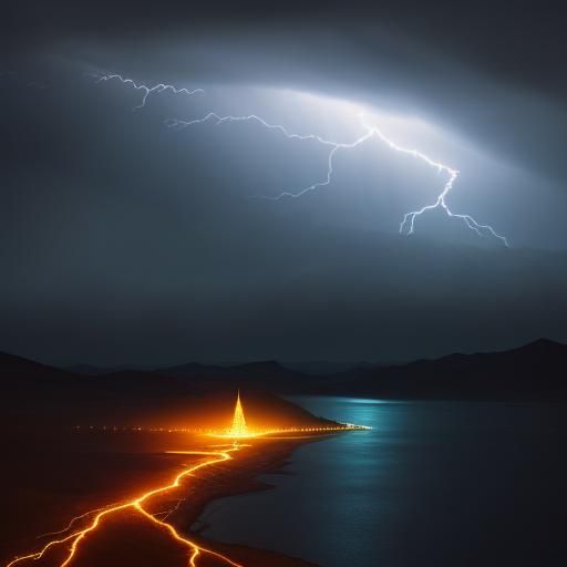 Holy Eye Illuminated by Lightning in Desert Oil Painting