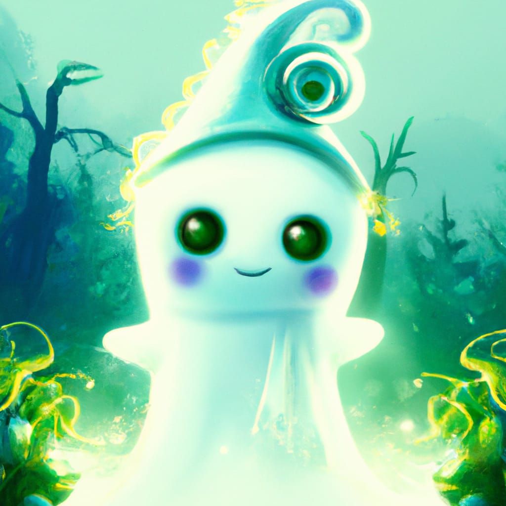 Adorable Christmas Ghosts in Forest: Digital Illustration