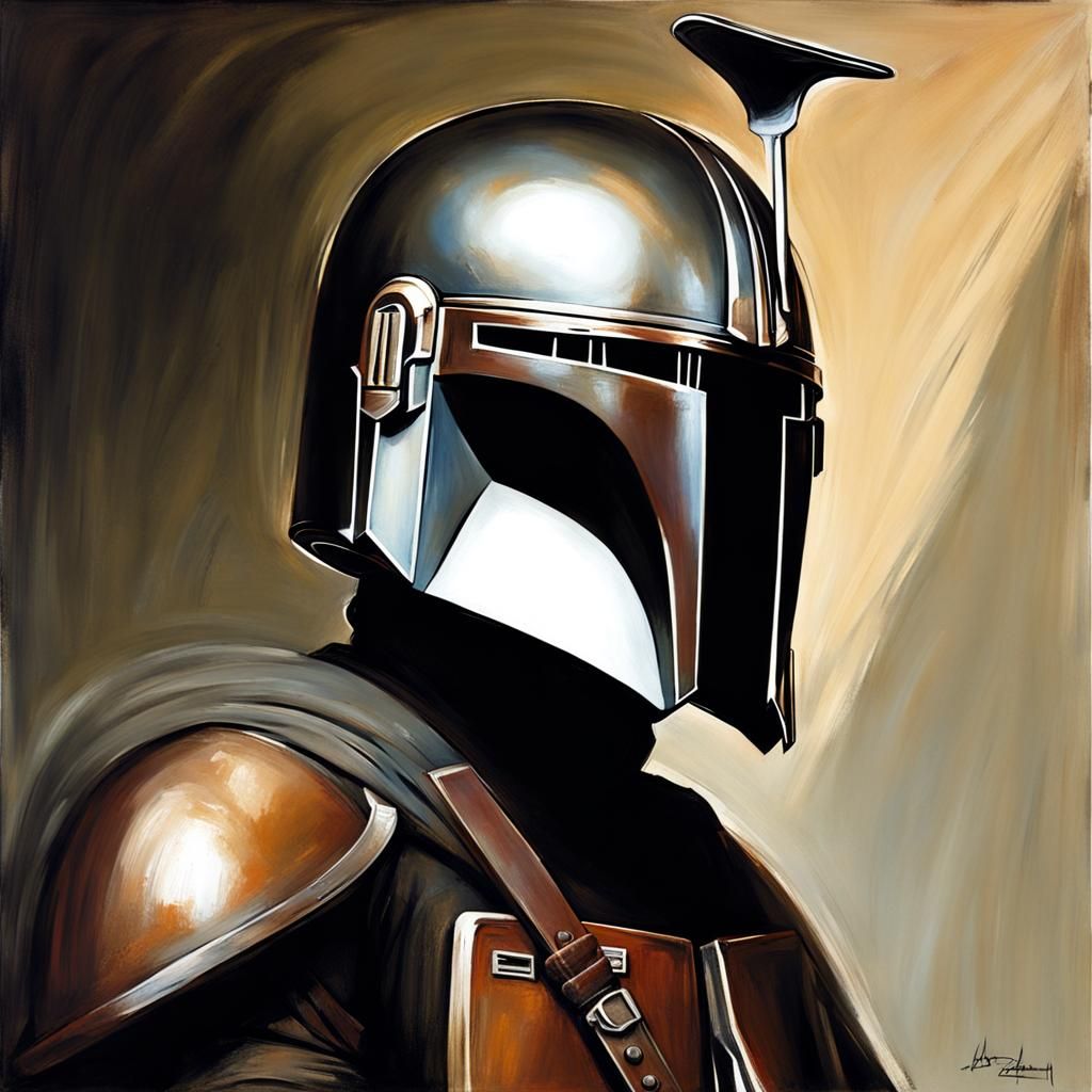 Mandalorian Shiny Helmet Painting in Odd Nerdrum Style