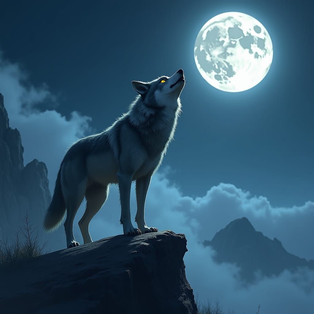 Majestic Wolf Howling at Moon in Anime Style