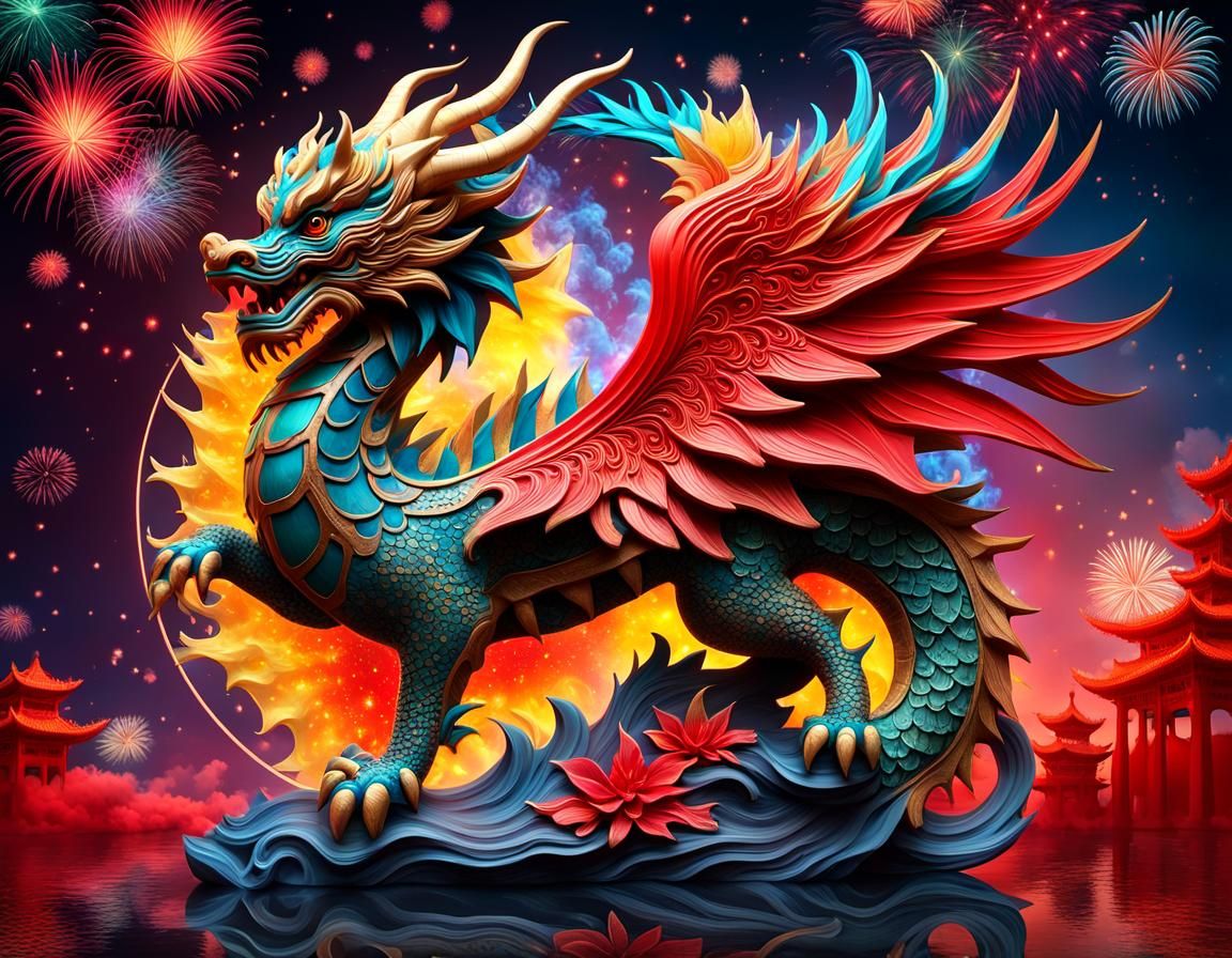 A surreal 3D masterpiece work of art, a Chinese New Year Zod...