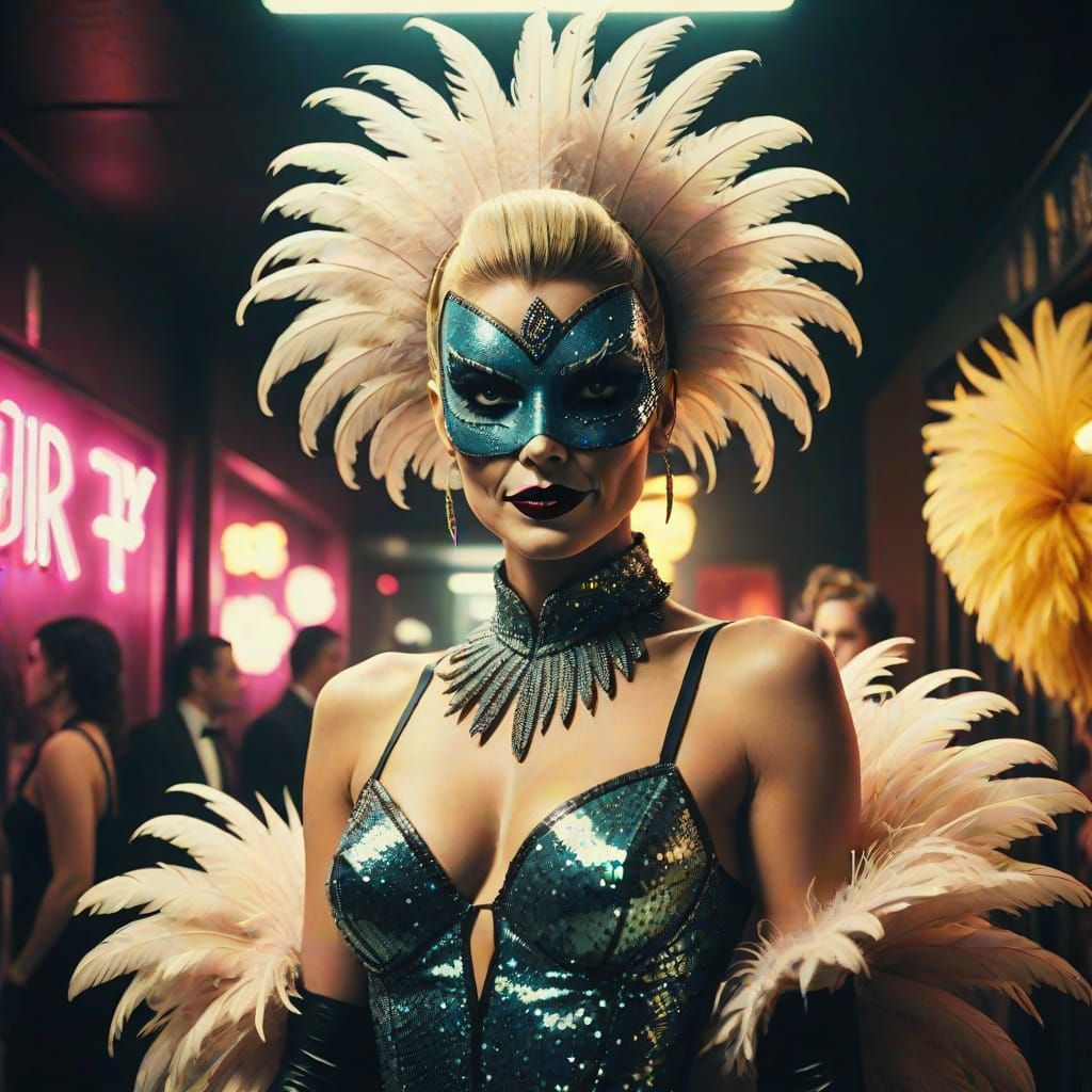 Glamorous Showgirl in Gritty Cyberpunk Comic Style