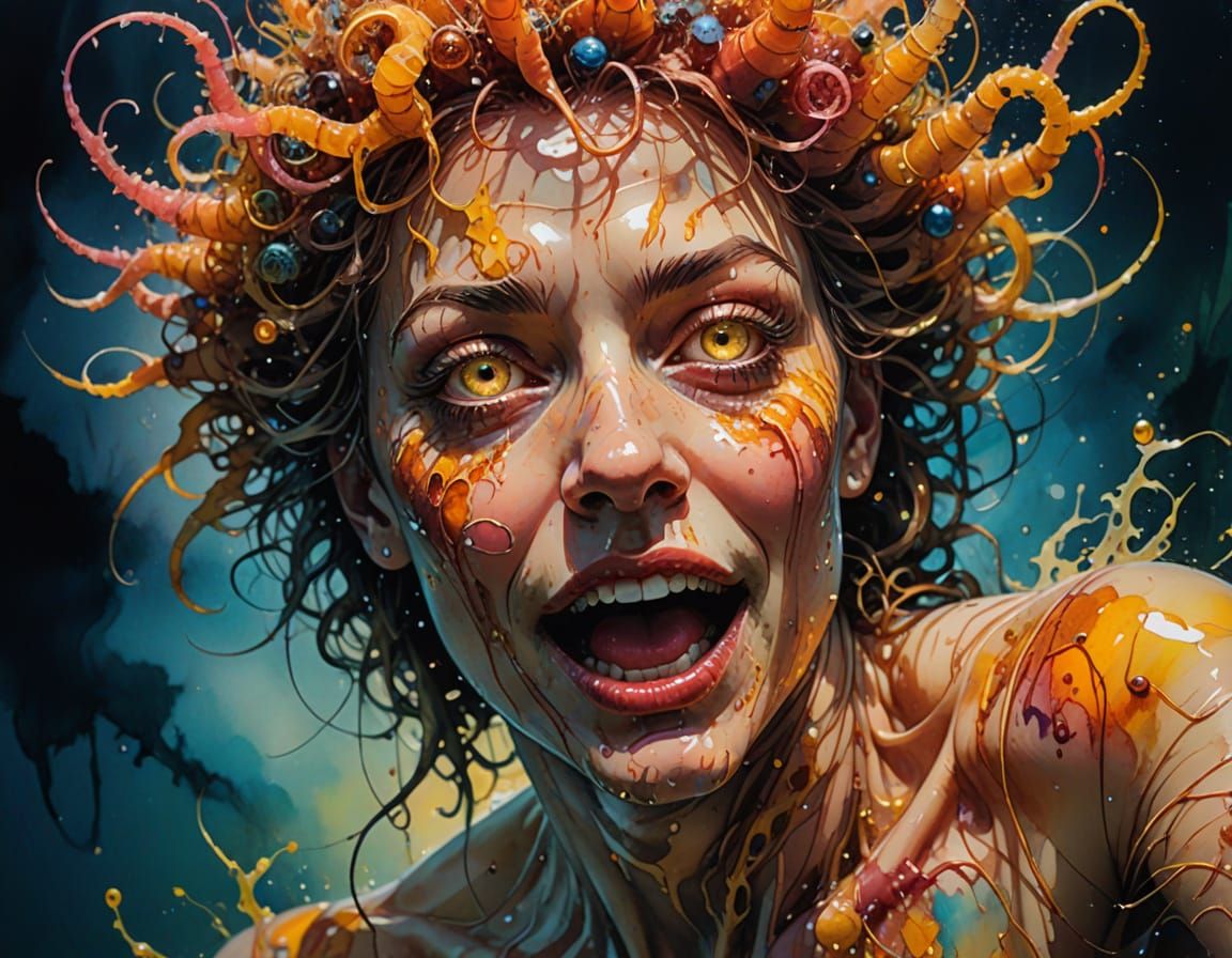 Anthropomorphic Polyp in Carne Griffiths Watercolour Style