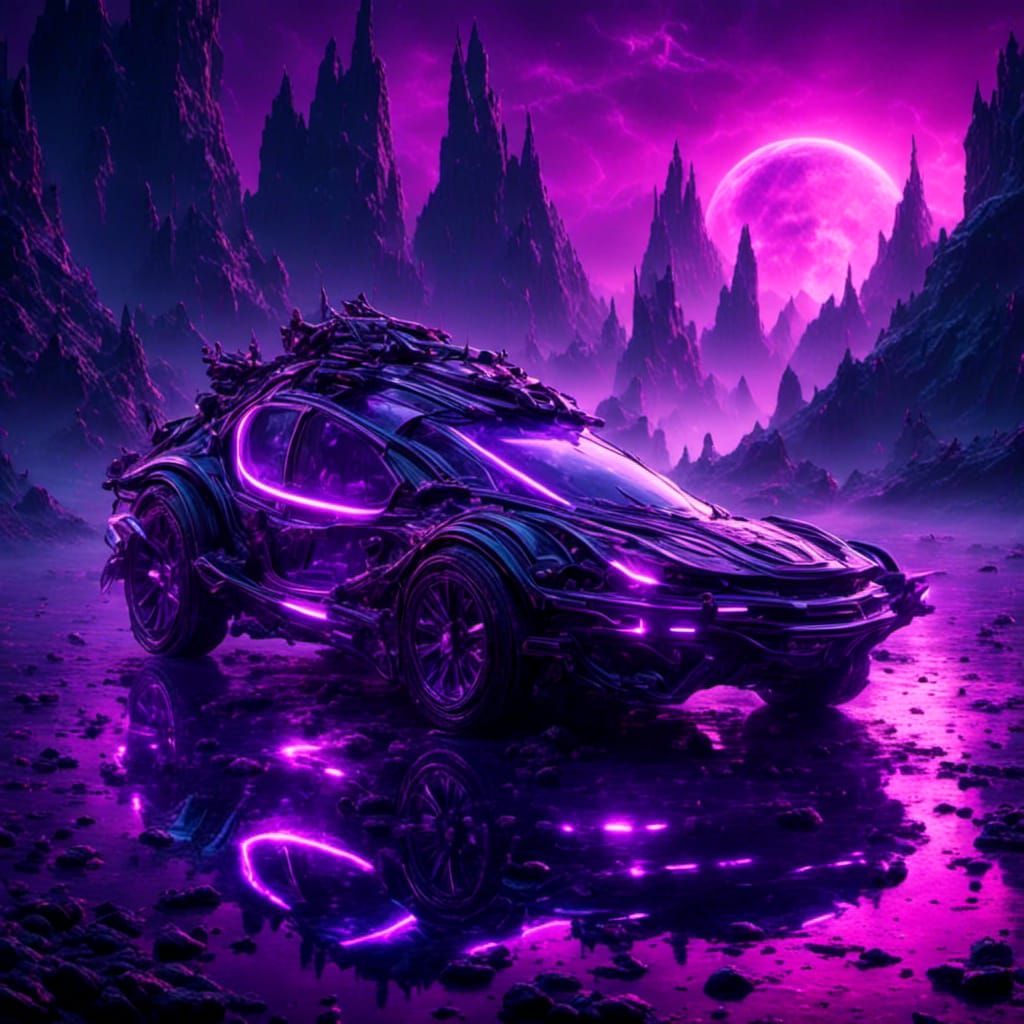 Surrealist Sci-Fi Car Transforms in Misty Waters