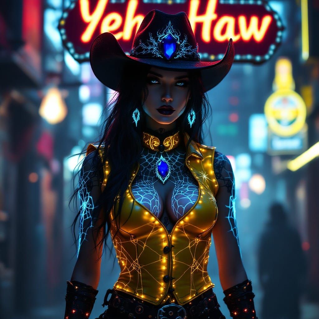 Gothic Cowgirl Goddess in Futuristic Western Fantasy