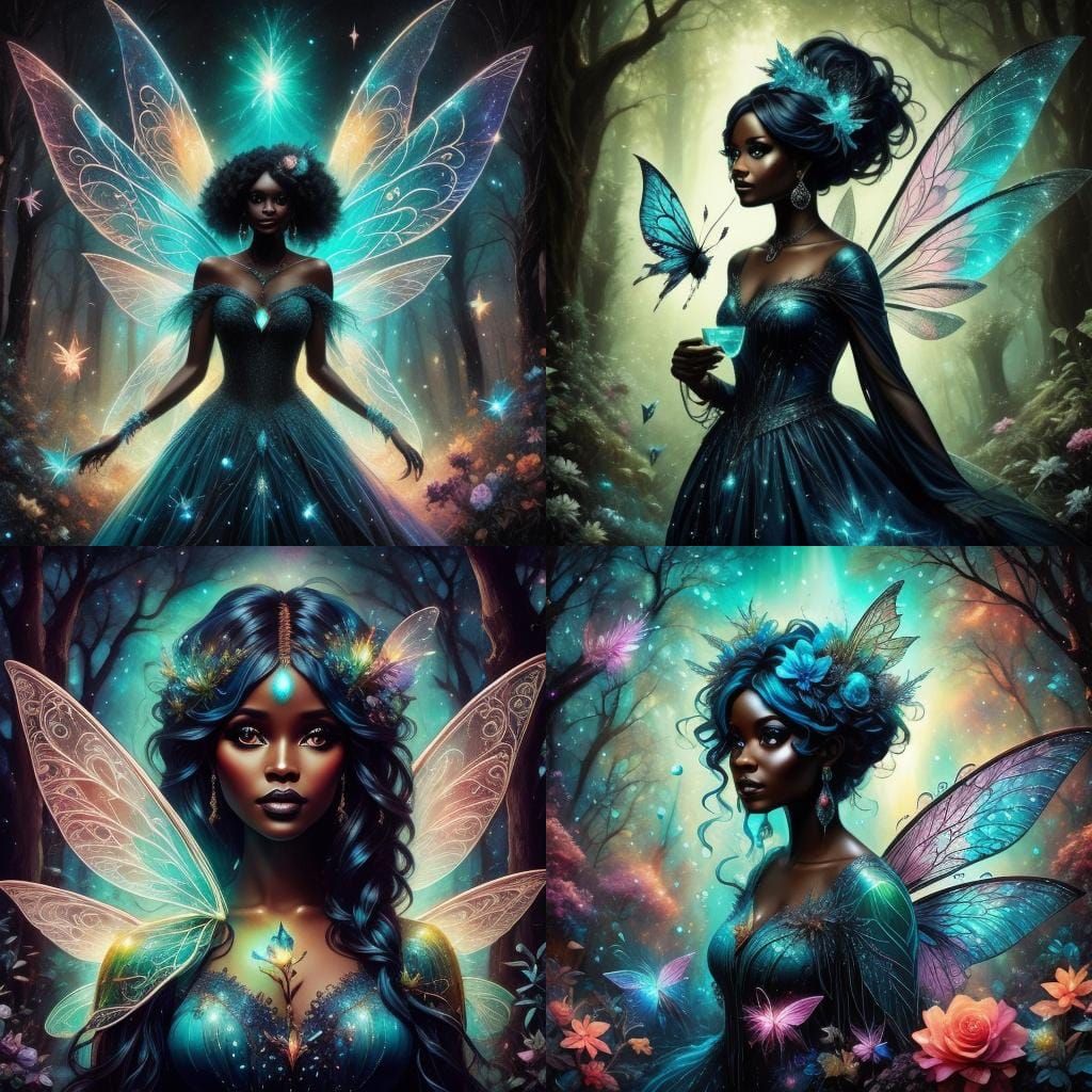 Bioluminescent Fairy in Enchanted Forest, Alcohol Ink Art