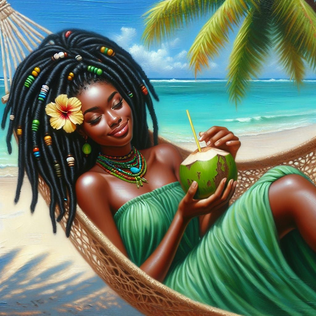Serene Woman in Hammock: Oil Painting Illustration