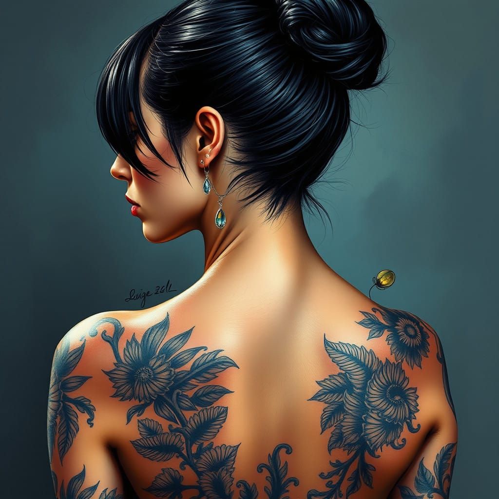 Glowing Tattooed Goddess in Mixed Media