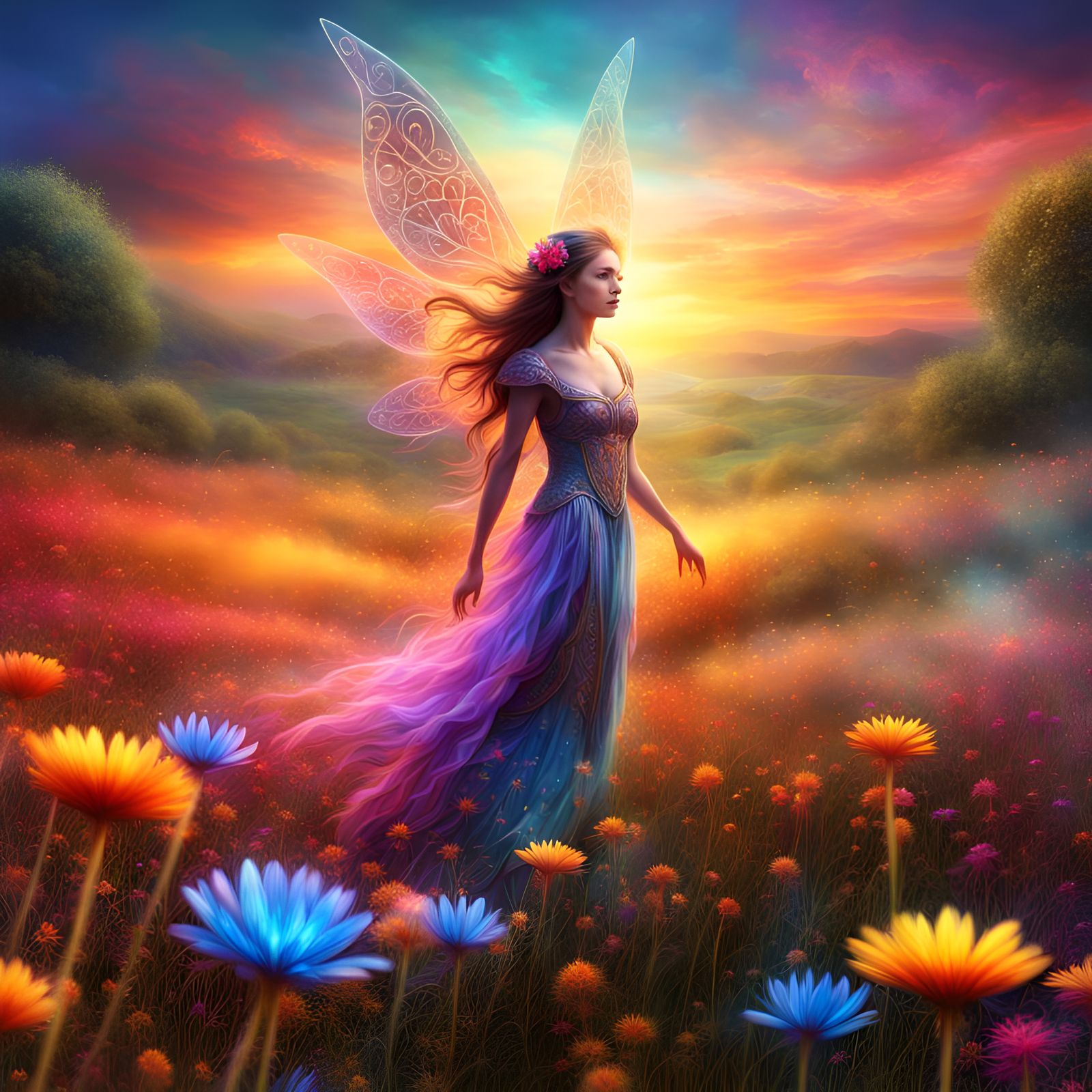 Enchanted Field with Floating Magic Sparks