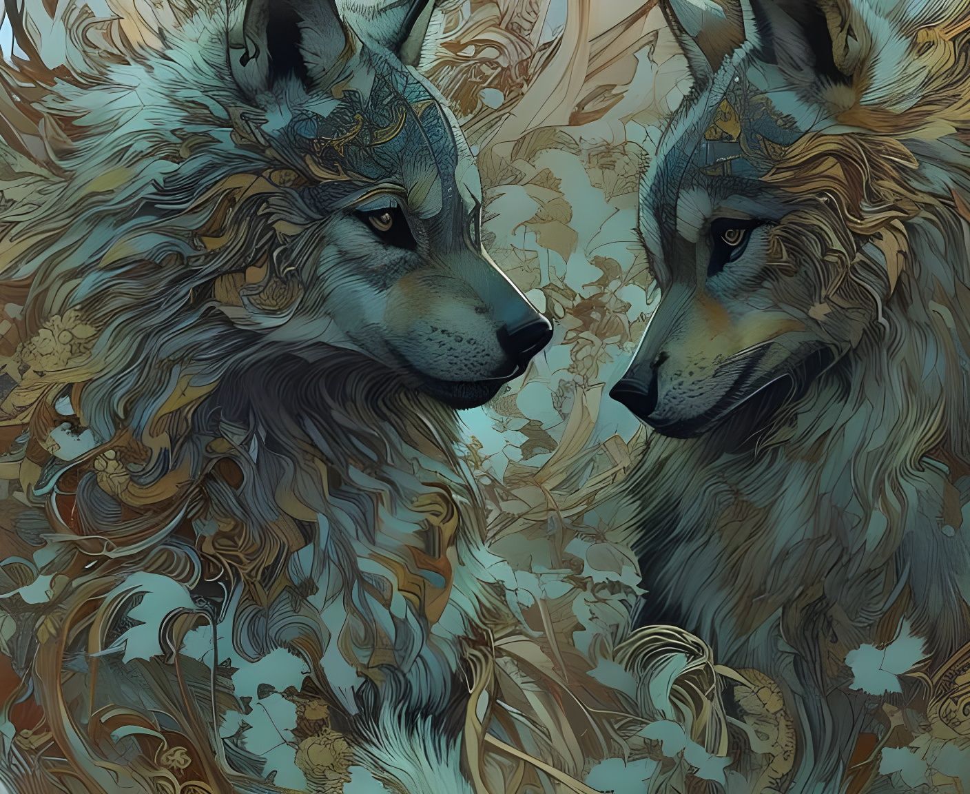 Detailed Wolf Cubs with Shiny Aura, Digital Art