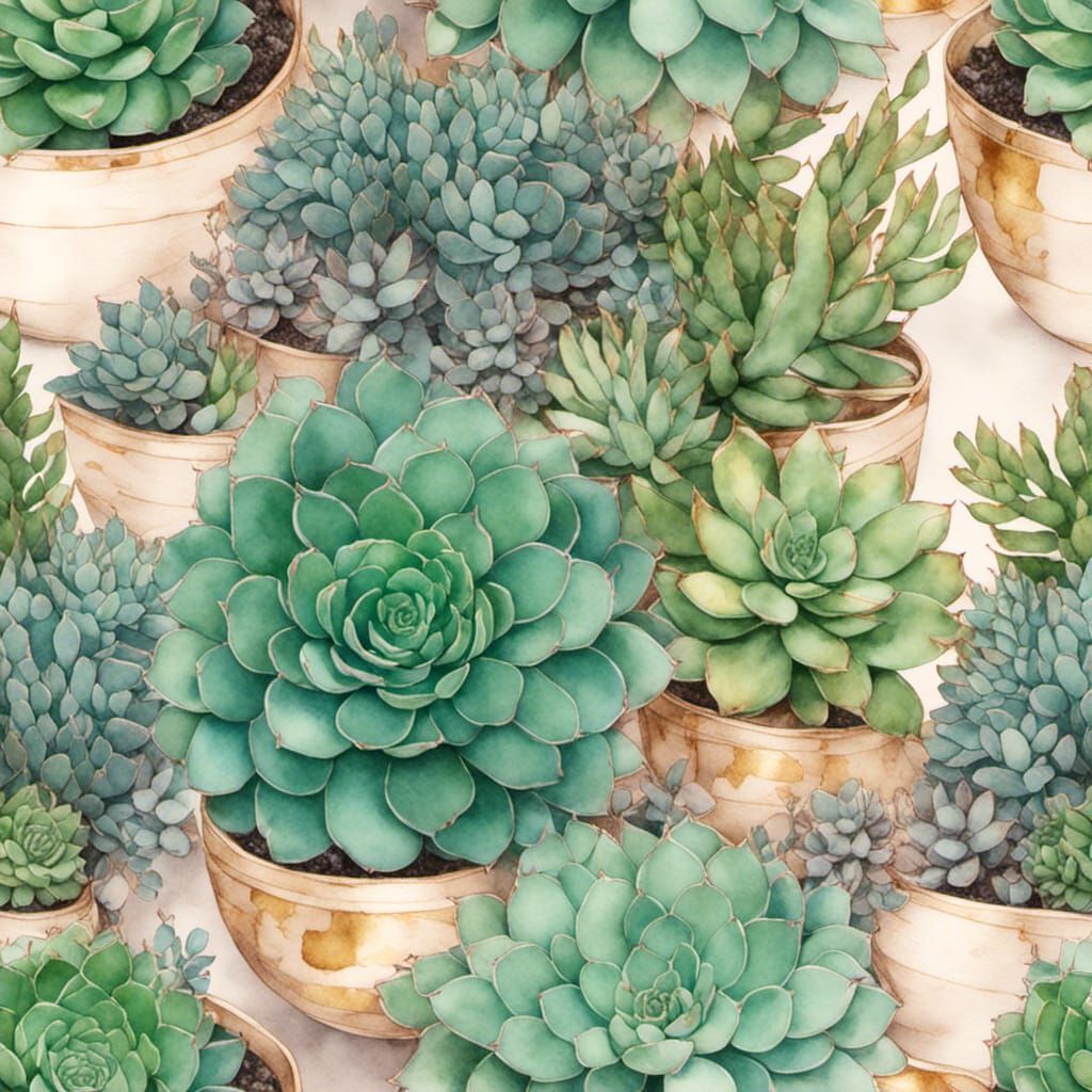 Succulents in Watercolor with Gold Outlines