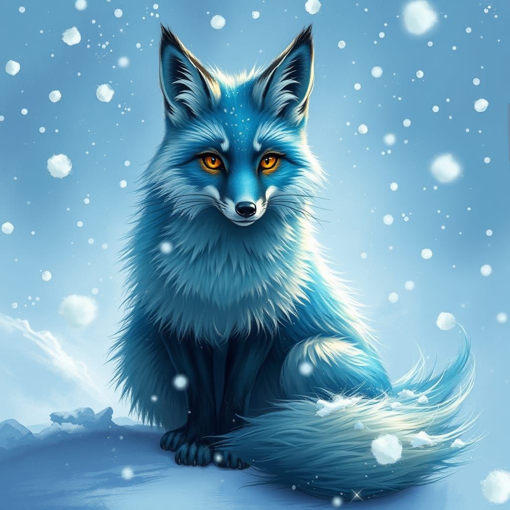 Regal Blue Fox in a Futuristic Winter Wonderland