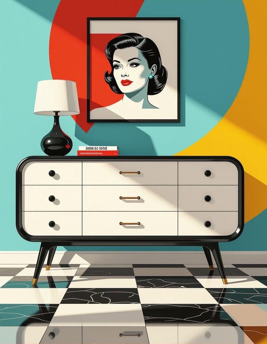 1950's Furniture in Black and White with Color Splash