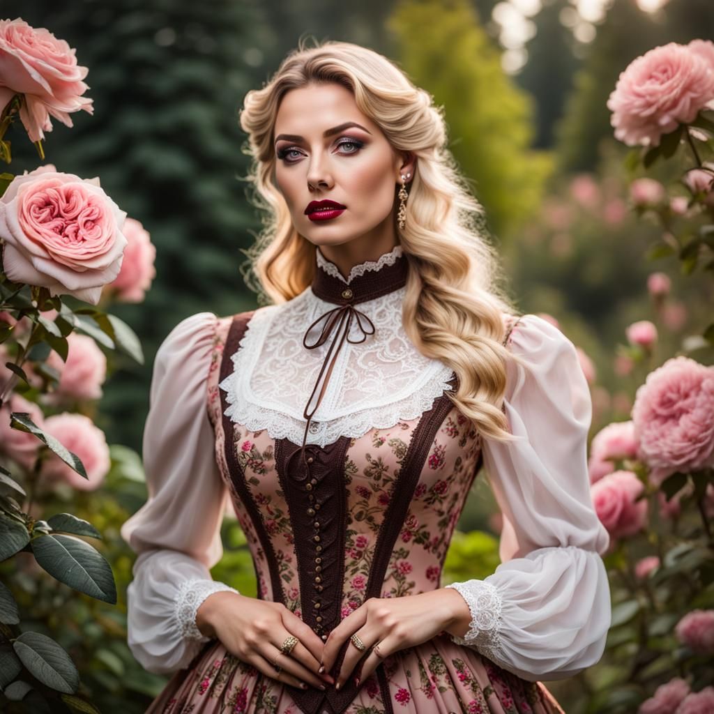 Victorian Woman in Mystic Rose Garden Portrait