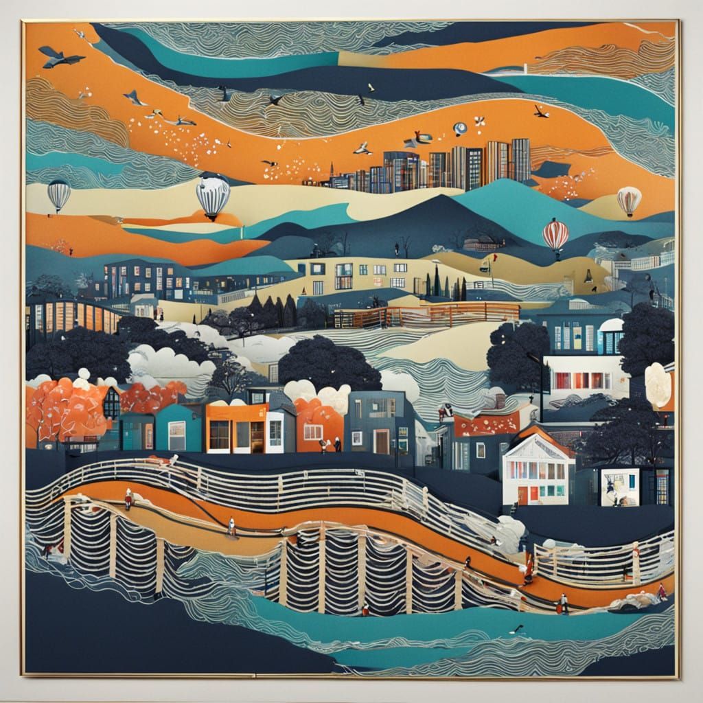 Retro Futuristic Cityscape with Prize Trophies