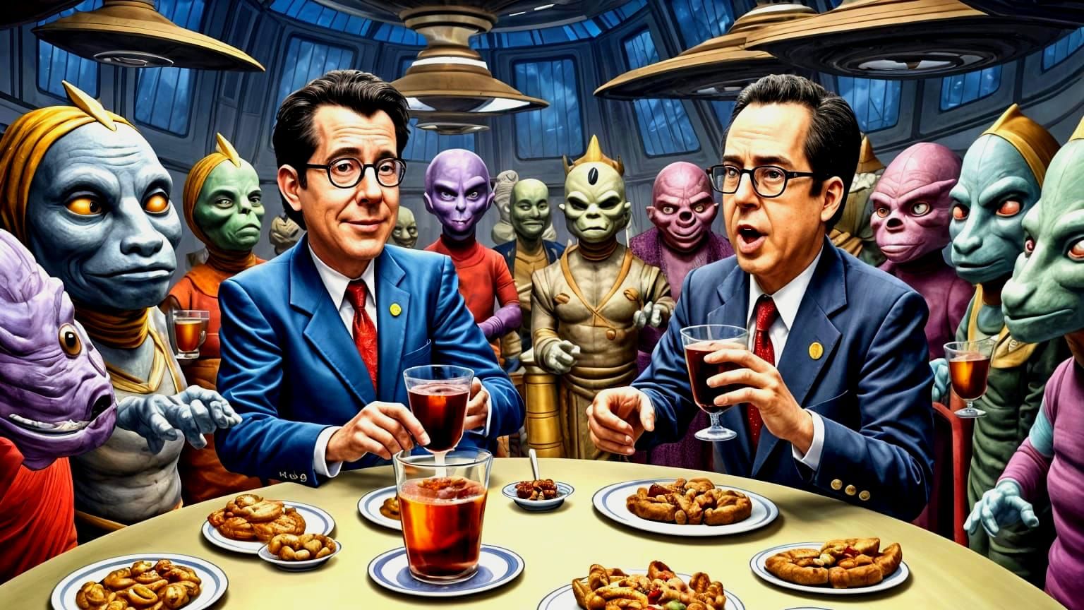 Cartoon Meeting Aboard Starbase One in Mad Magazine Style