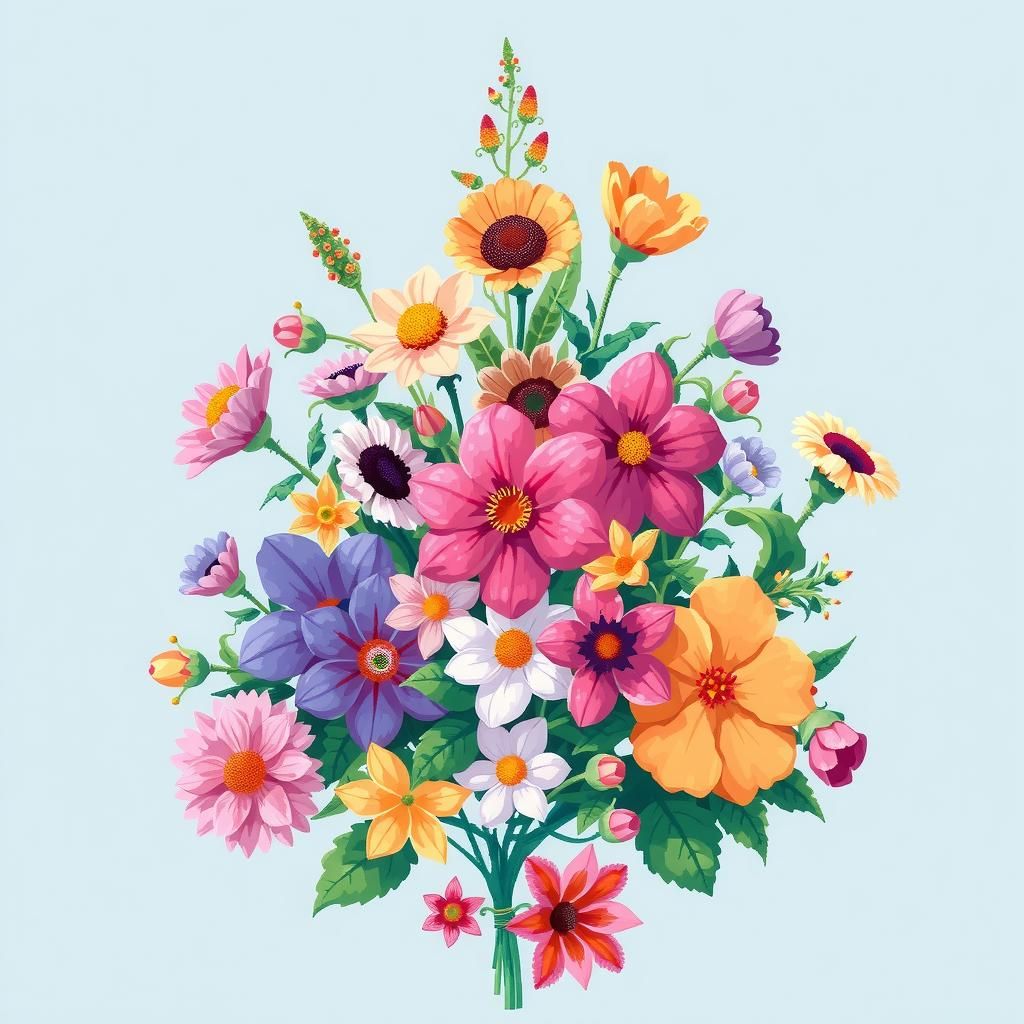 Vibrant Pixel Art: Blooming Flowers in 8-Bit Style