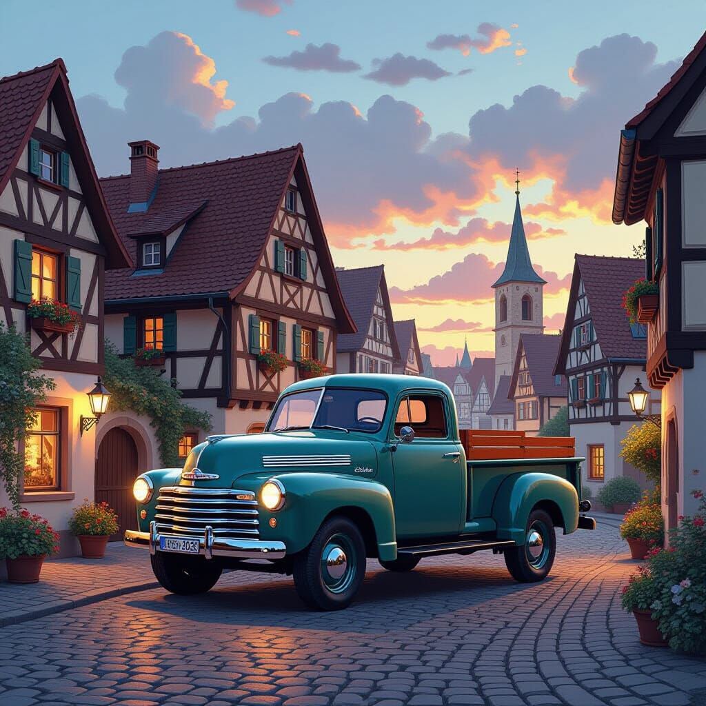 Vintage 1940s Truck in Quaint German Village