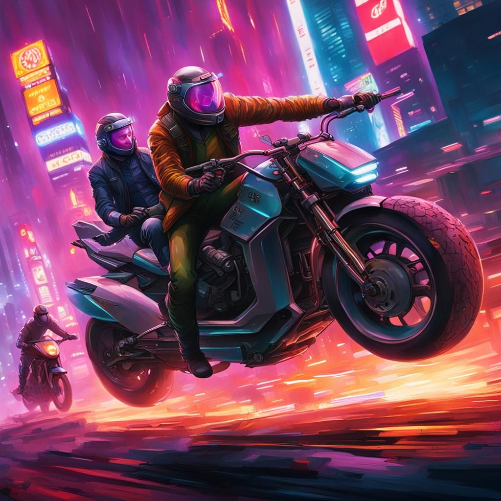 Dystopian Cyberpunk Hover Bike Race Climax