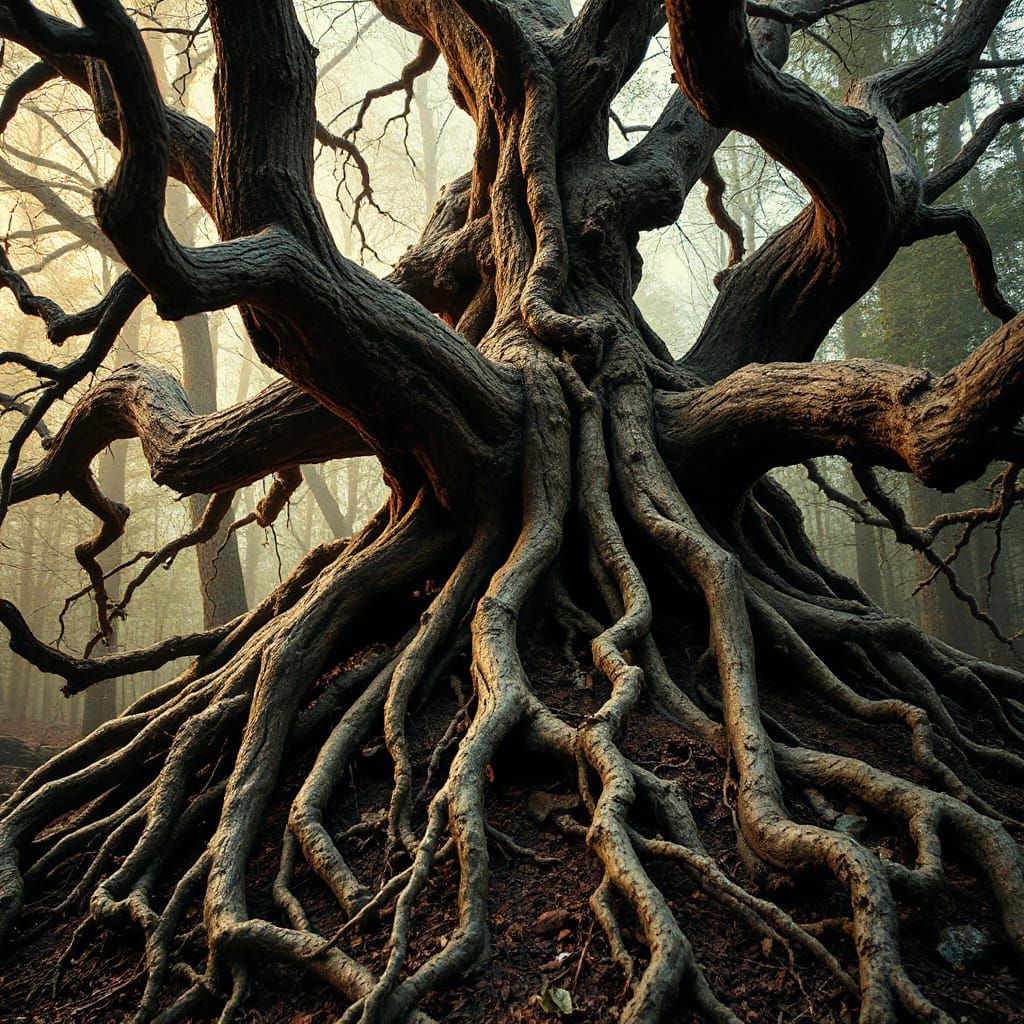 Mystical Forest Roots in Dark Fantasy Style