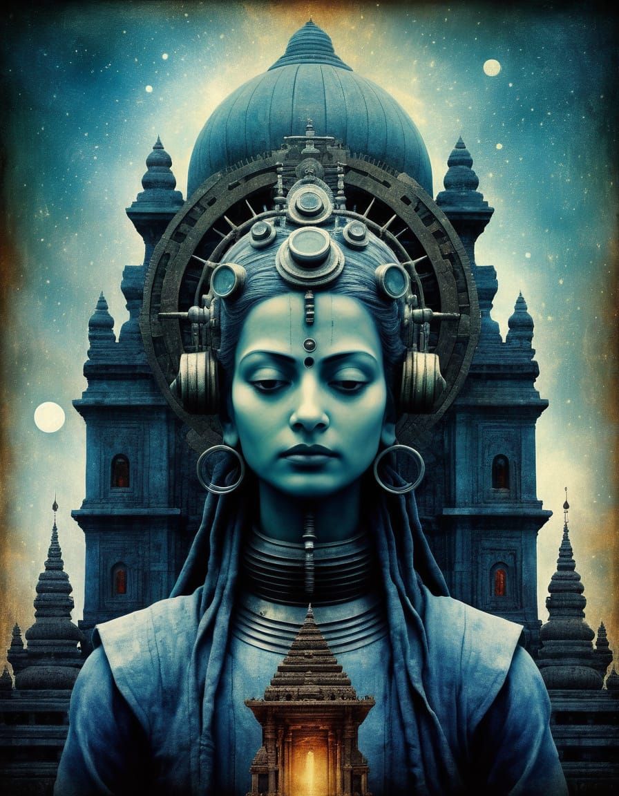 Divine Mad Scientist in Distressed Oil Painting Style