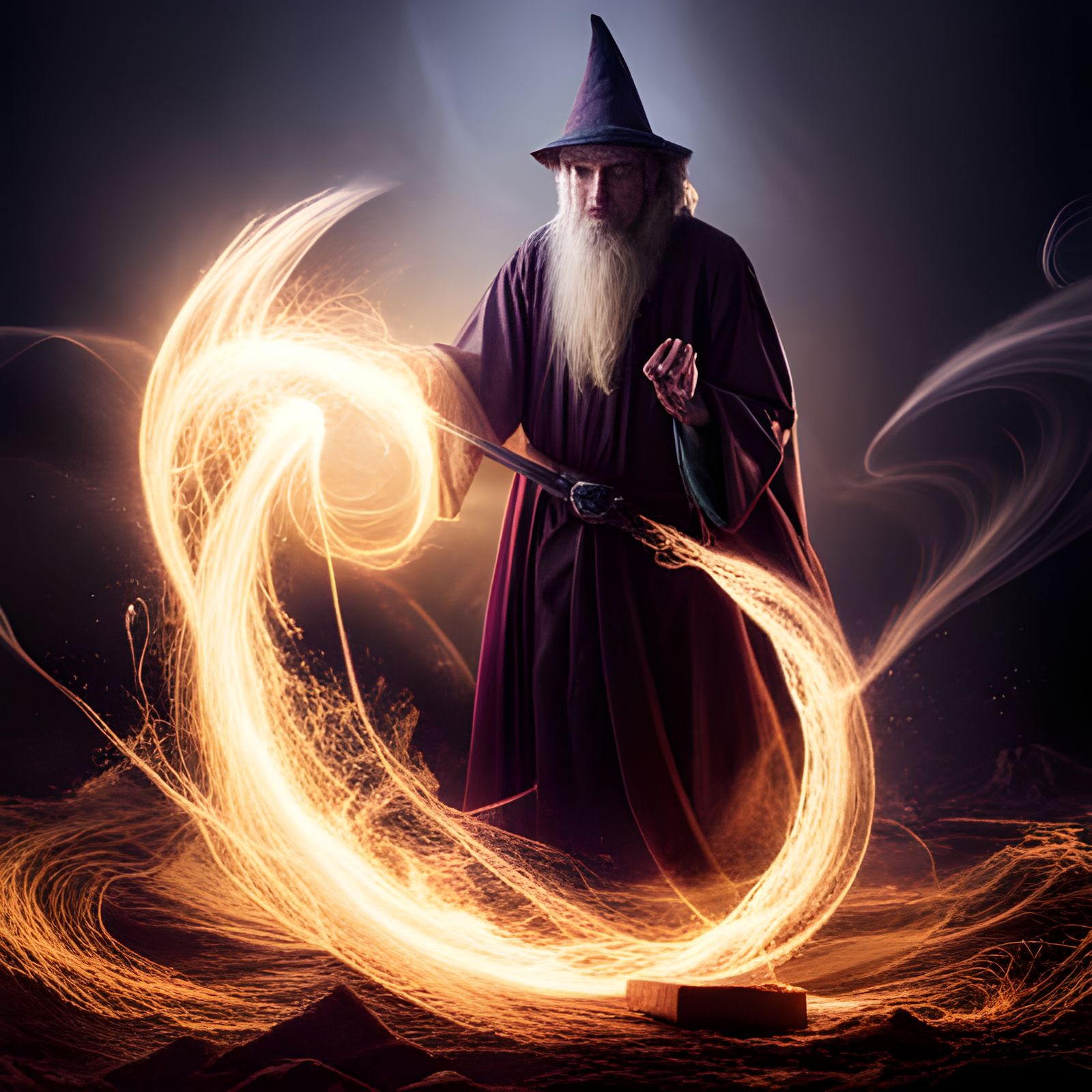 Mysterious Wizard Conjuring Spell with Magical Energies