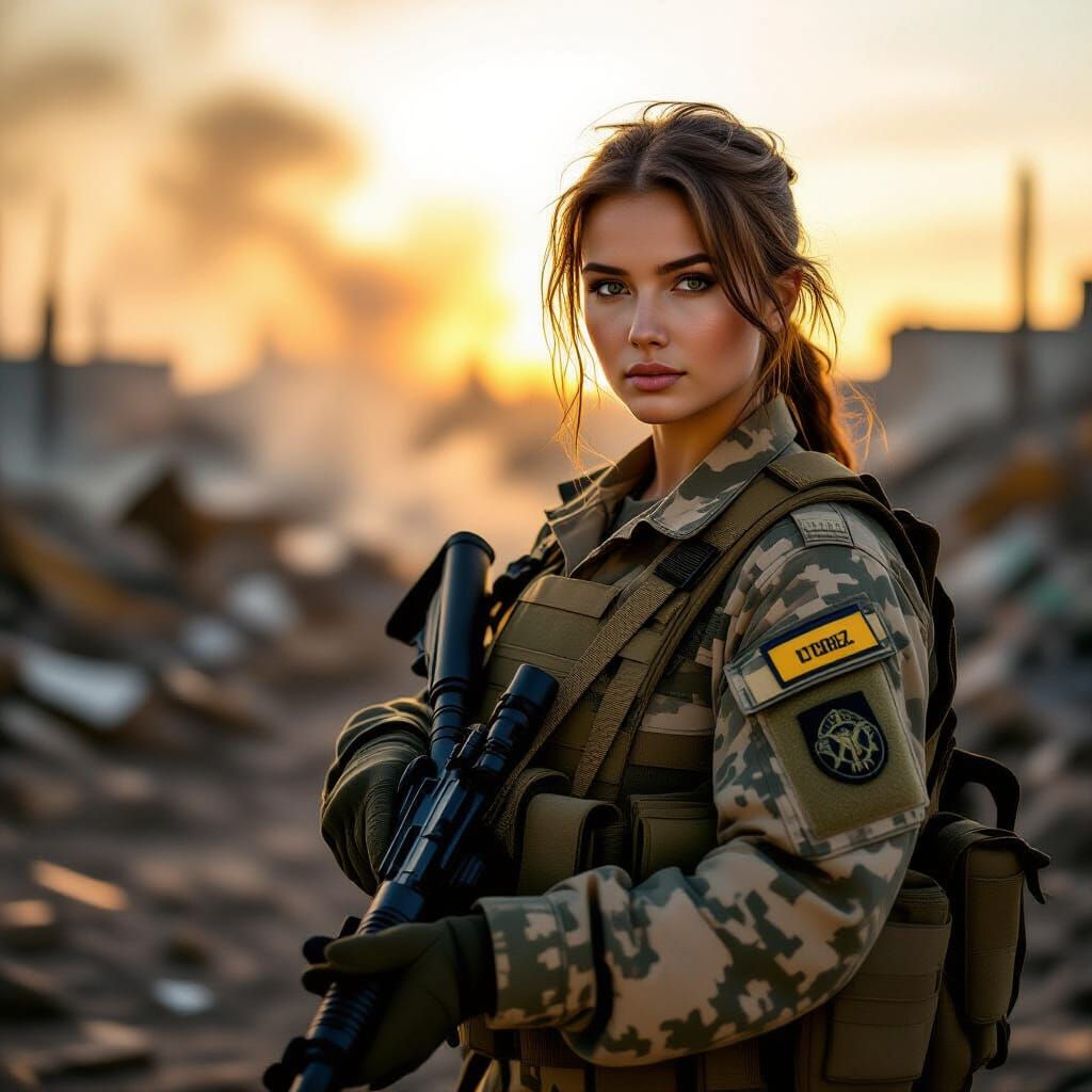 Brave Ukrainian Woman Soldier in Modern Uniform