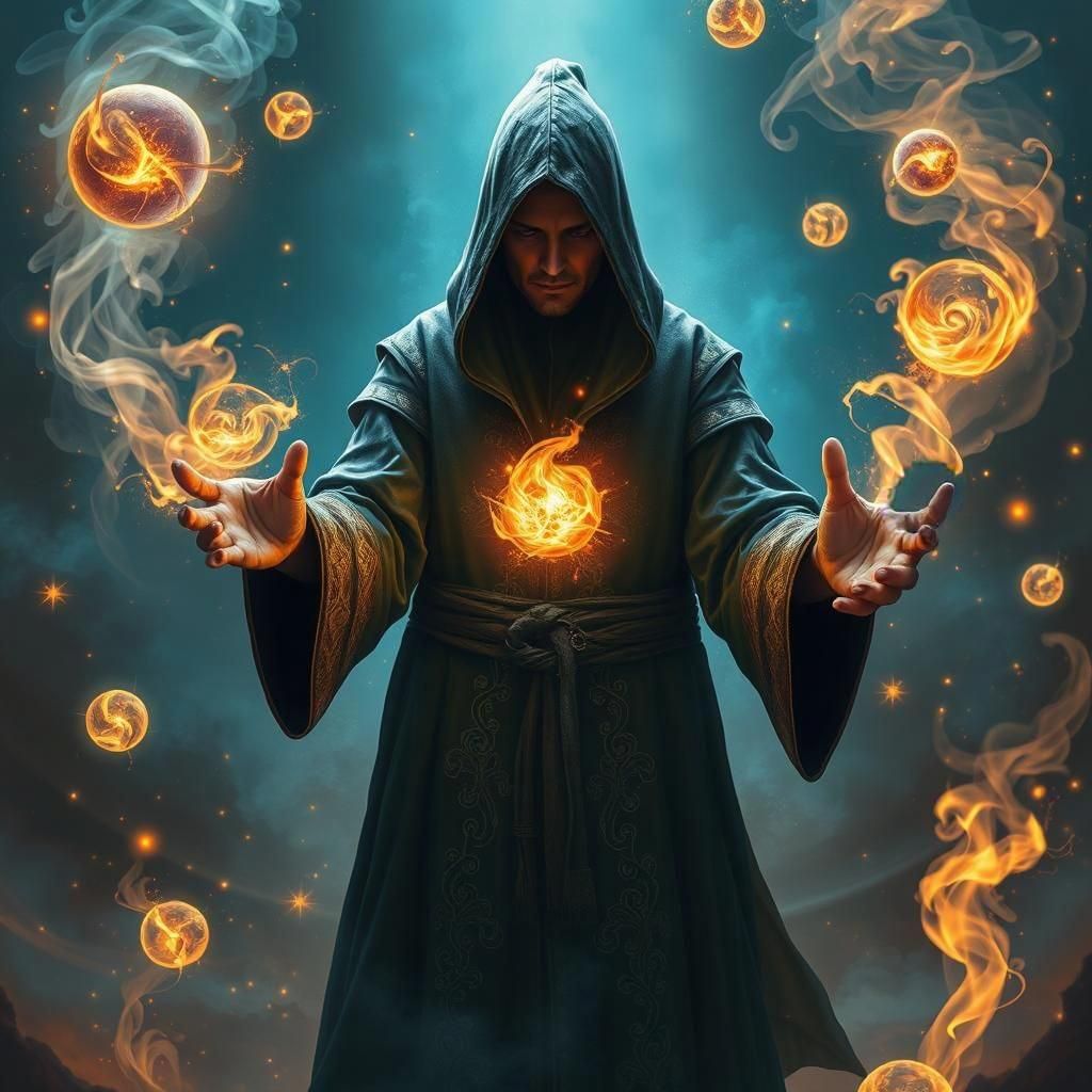 Mysterious Mage Casting Spell in Fantasy Art