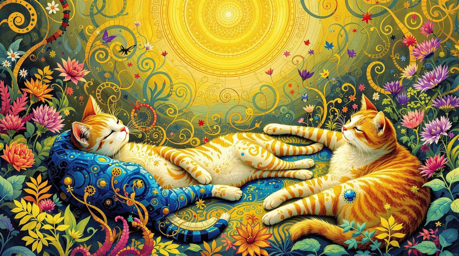 Cats in a Garden: Van Gogh and Klimt Inspired Art