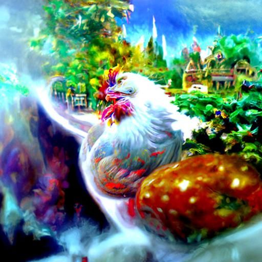Ethereal Chicken in a Thomas Kinkade Style