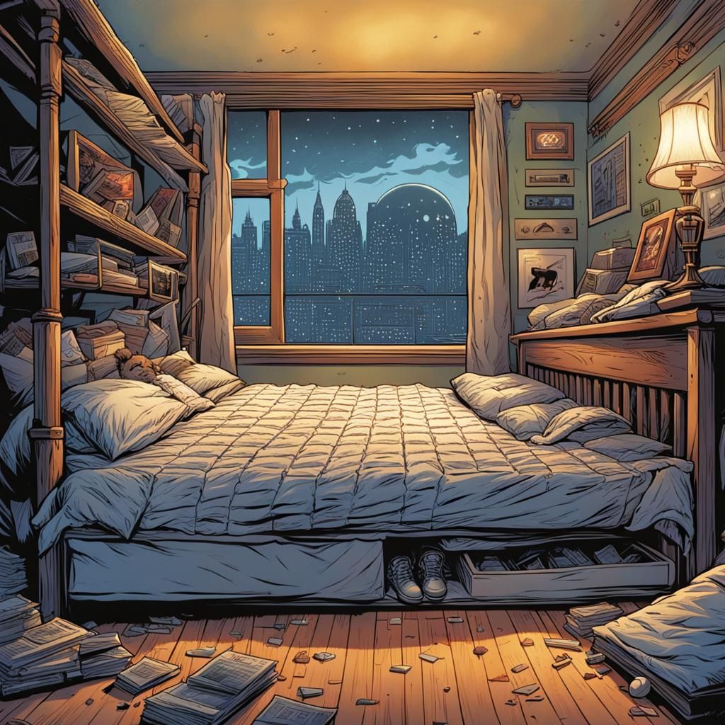 Baseball Bat Under Bed in Comic Book Art