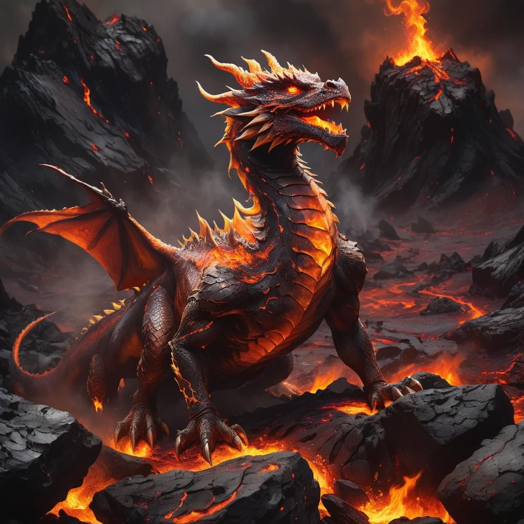 Fire Dragon Breathing Fire in Oil Painting Style