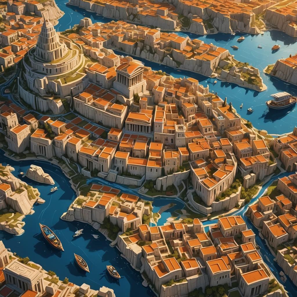 Fantastic Ancient Greek Cityscape Art, Dreamlike Style