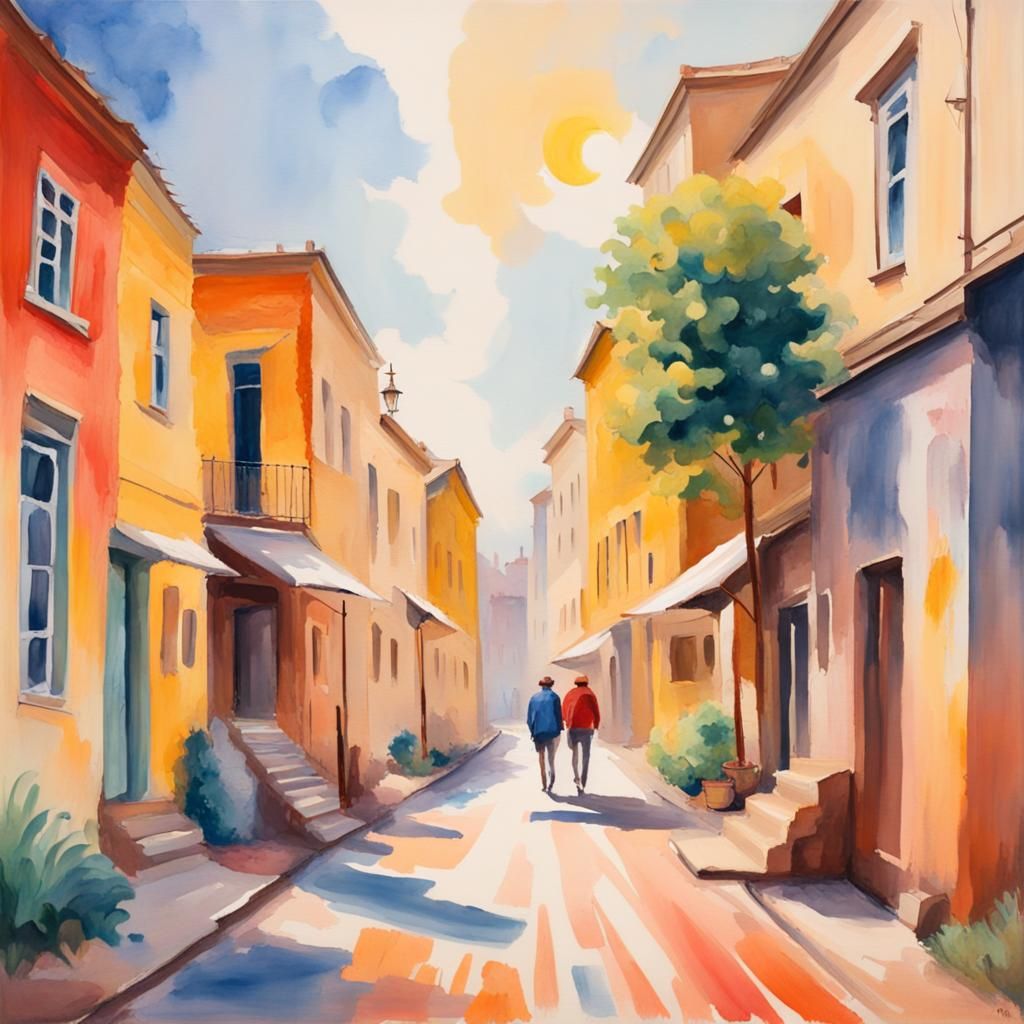 Gouache Style Impressionist Landscape in Watercolor