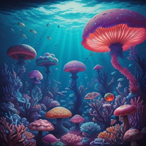 Surreal Underwater City with Melting Clocks and Jellyfish