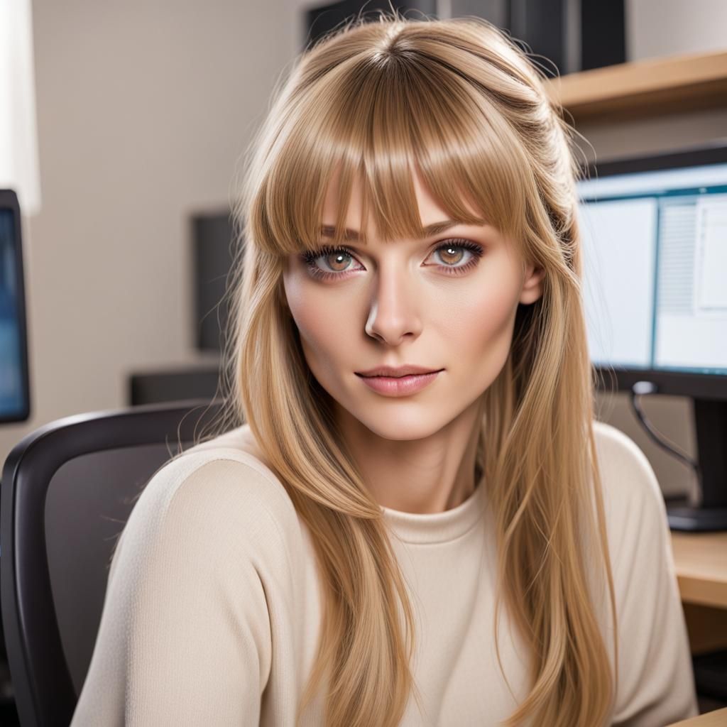 Blond Woman Broadcasting at Computer