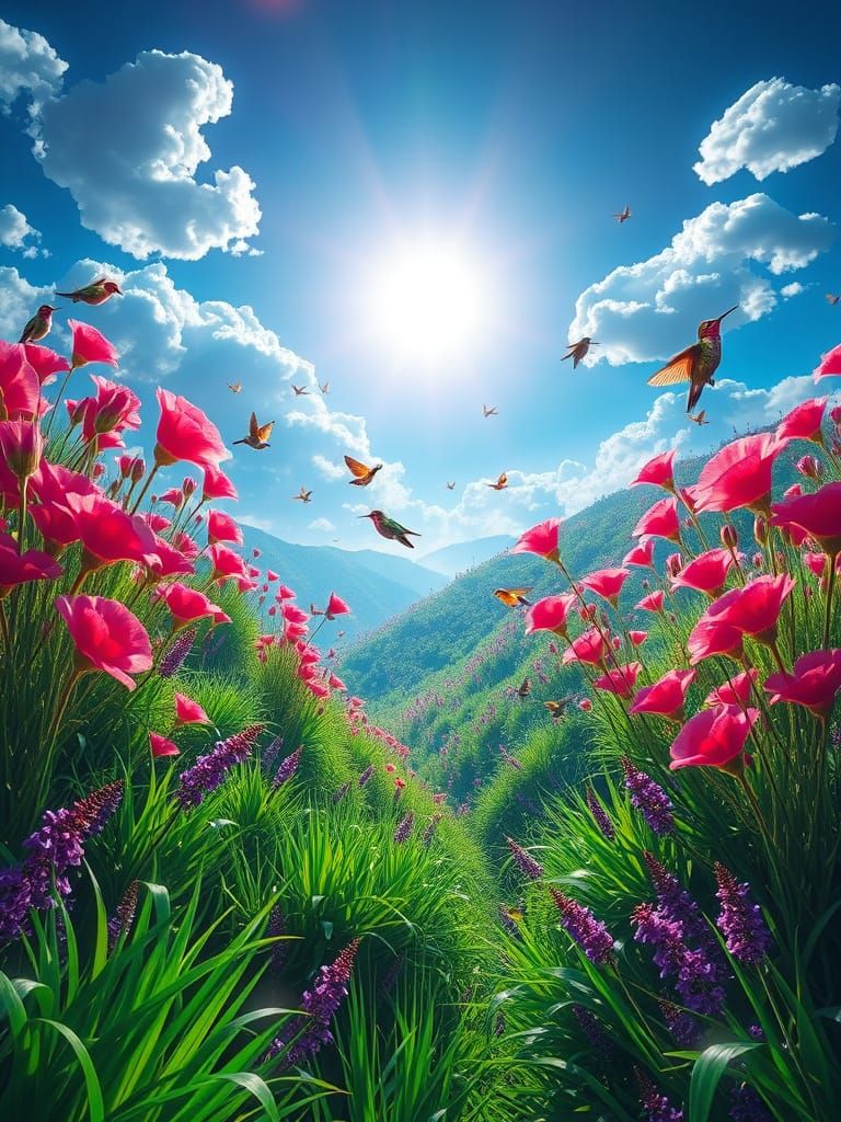 Hyper-Realistic Utopia in Vibrant, Neon-Lit Paradise