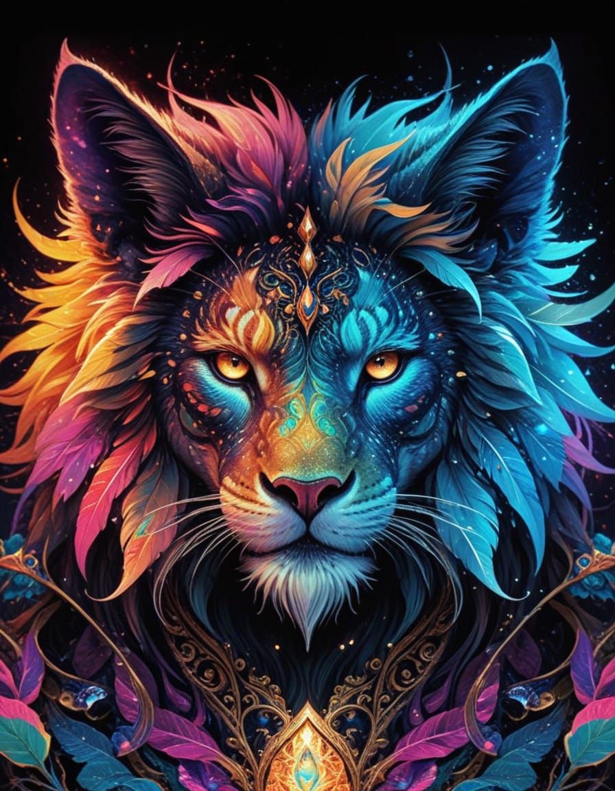 Elegant Hybrid Creature in Golden Pointillism