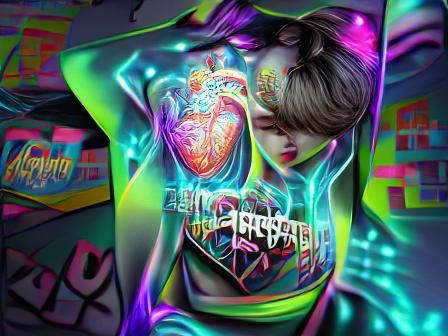 Cardiac Arrest KPOP Digital Art in Neon Graffiti Style