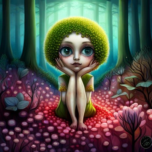 Ellen, day dreaming in the fantasy forest clearing