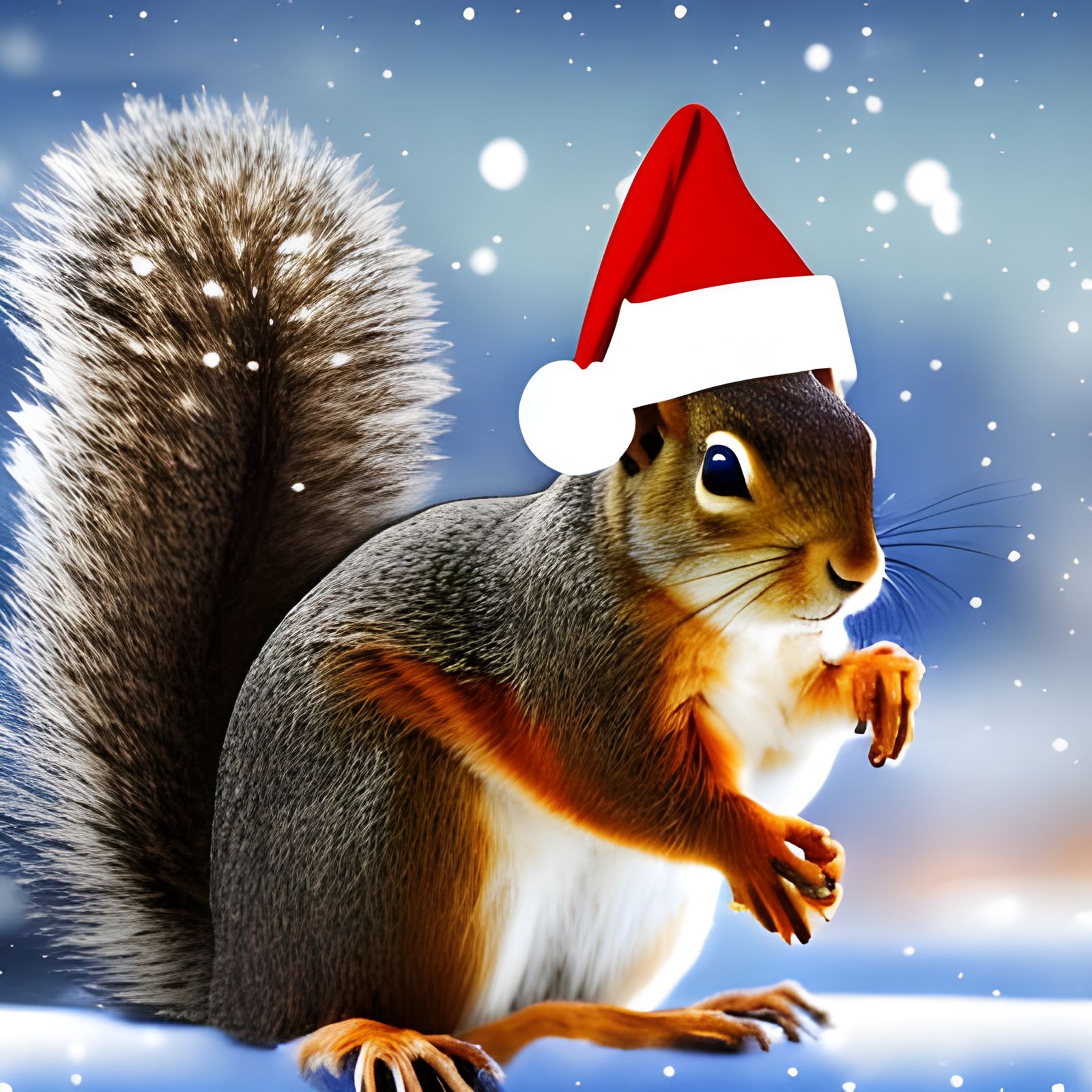 Squirrel with Christmas Hat