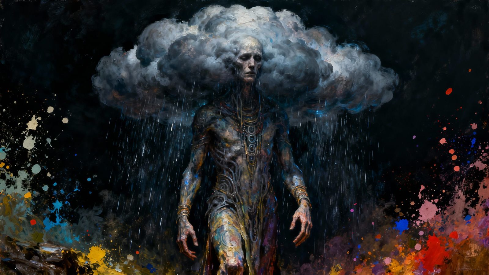 Melancholic Raincloud Shaman: Oil Paint Fantasy Art