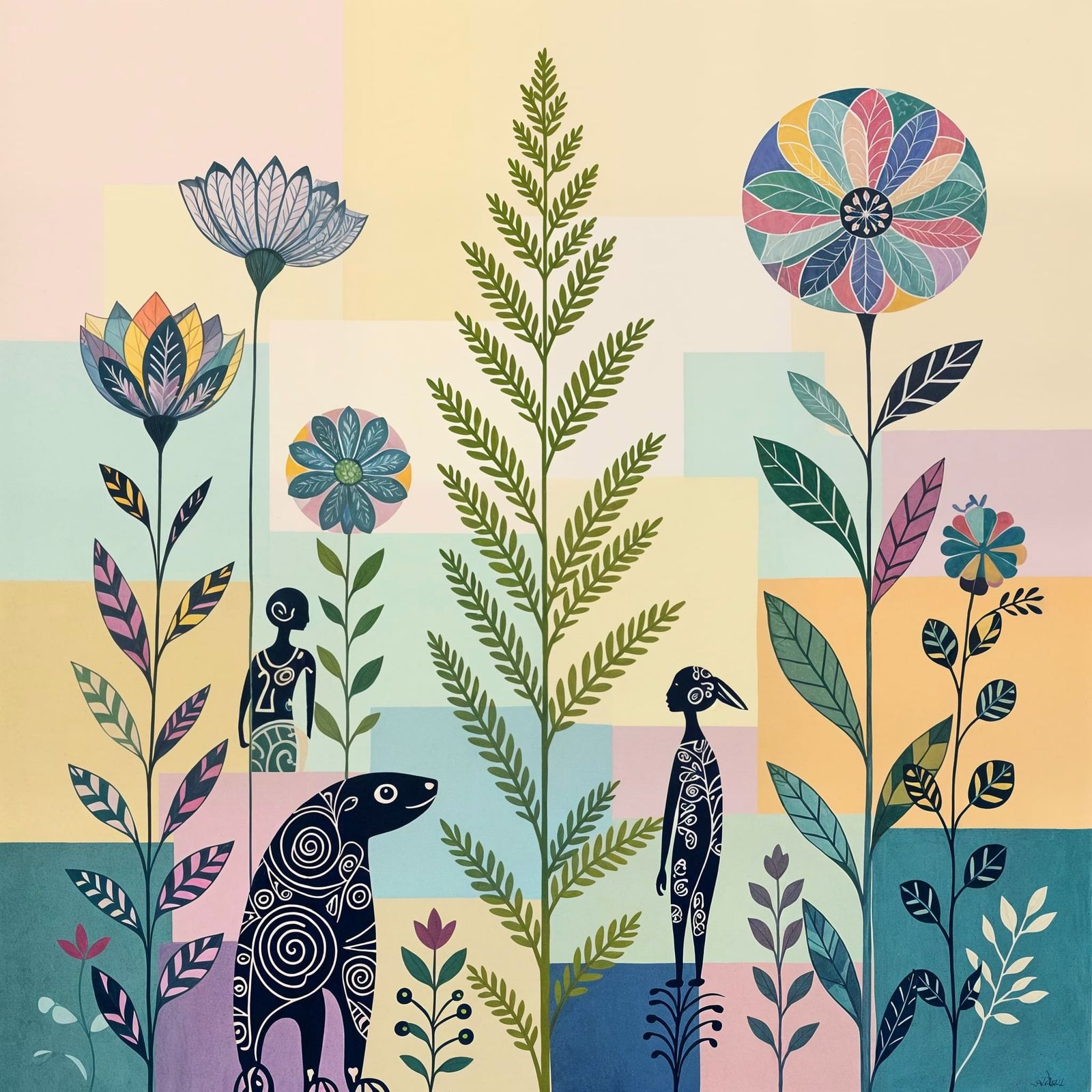 Geometric Pastels with India Ink Flora and Fauna